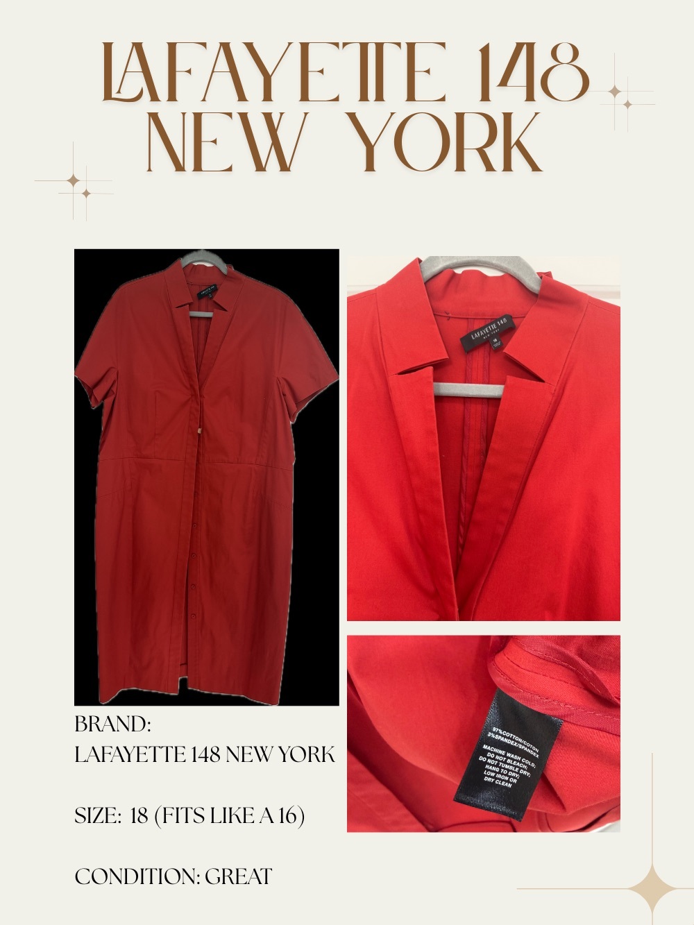 Lafayette 148 New York Red Short-Sleeve Notched Dress